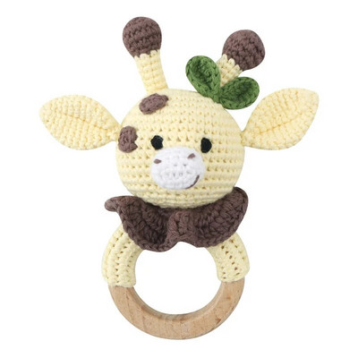 Amigurumi Cartoon Animal Baby Rattle Χαριτωμένο Ξύλινο Δαχτυλίδι Χειροποίητα Παιχνίδια Κουδουνίστρα για Νεογέννητα Χειροποίητα Κλιπ πιπίλας Παιδικά Εκπαιδευτικά Παιχνίδια