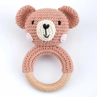 Amigurumi Cartoon Animal Baby Rattle Χαριτωμένο Ξύλινο Δαχτυλίδι Χειροποίητα Παιχνίδια Κουδουνίστρα για Νεογέννητα Χειροποίητα Κλιπ πιπίλας Παιδικά Εκπαιδευτικά Παιχνίδια