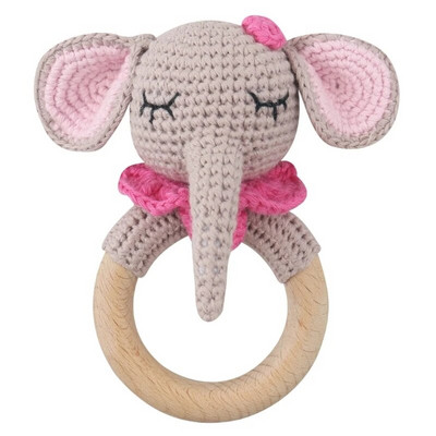 Amigurumi Cartoon Animal Baby Rattle Χαριτωμένο Ξύλινο Δαχτυλίδι Χειροποίητα Παιχνίδια Κουδουνίστρα για Νεογέννητα Χειροποίητα Κλιπ πιπίλας Παιδικά Εκπαιδευτικά Παιχνίδια