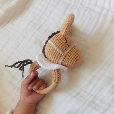 Amigurumi Cartoon Animal Baby Rattle Χαριτωμένο Ξύλινο Δαχτυλίδι Χειροποίητα Παιχνίδια Κουδουνίστρα για Νεογέννητα Χειροποίητα Κλιπ πιπίλας Παιδικά Εκπαιδευτικά Παιχνίδια