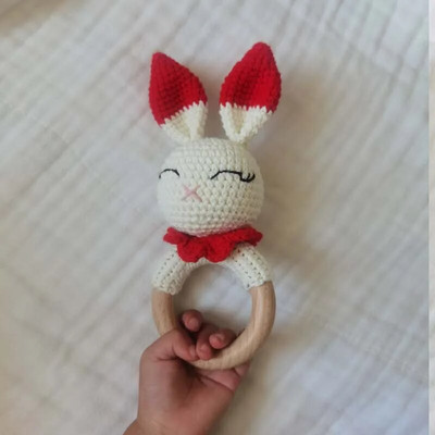 Amigurumi Cartoon Animal Baby Rattle Χαριτωμένο Ξύλινο Δαχτυλίδι Χειροποίητα Παιχνίδια Κουδουνίστρα για Νεογέννητα Χειροποίητα Κλιπ πιπίλας Παιδικά Εκπαιδευτικά Παιχνίδια