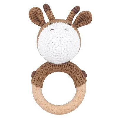 Amigurumi Cartoon Animal Baby Rattle Χαριτωμένο Ξύλινο Δαχτυλίδι Χειροποίητα Παιχνίδια Κουδουνίστρα για Νεογέννητα Χειροποίητα Κλιπ πιπίλας Παιδικά Εκπαιδευτικά Παιχνίδια