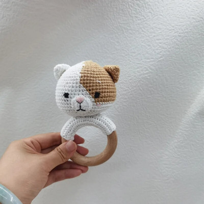 Amigurumi Cartoon Animal Baby Rattle Χαριτωμένο Ξύλινο Δαχτυλίδι Χειροποίητα Παιχνίδια Κουδουνίστρα για Νεογέννητα Χειροποίητα Κλιπ πιπίλας Παιδικά Εκπαιδευτικά Παιχνίδια