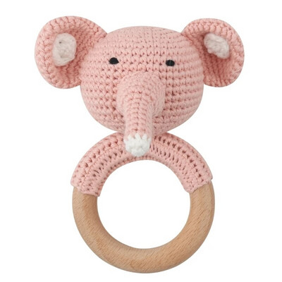 Amigurumi Cartoon Animal Baby Rattle Χαριτωμένο Ξύλινο Δαχτυλίδι Χειροποίητα Παιχνίδια Κουδουνίστρα για Νεογέννητα Χειροποίητα Κλιπ πιπίλας Παιδικά Εκπαιδευτικά Παιχνίδια