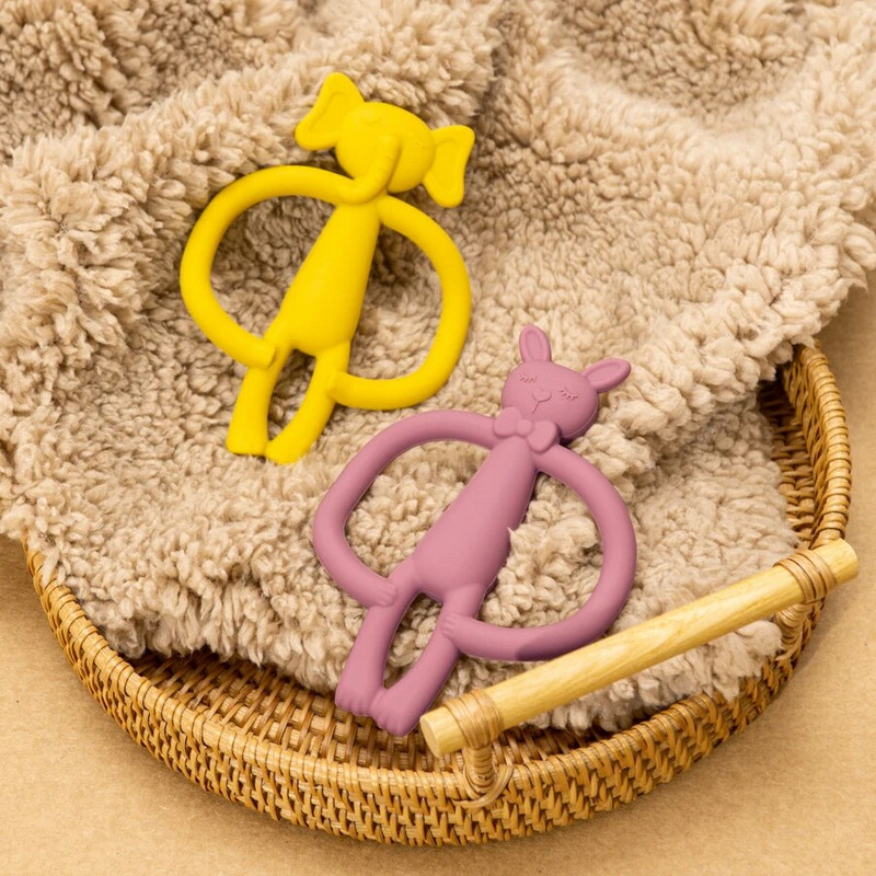 Baby Teether Food Grade Silicone Material Cute Cartoon Double Handle Teether Teether Παιχνίδι Pain Teething Relief Βρεφικά αξεσουάρ