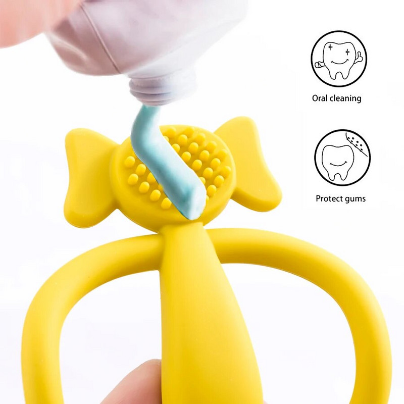 Baby Teether Food Grade Silicone Material Cute Cartoon Double Handle Teether Teether Παιχνίδι Pain Teething Relief Βρεφικά αξεσουάρ