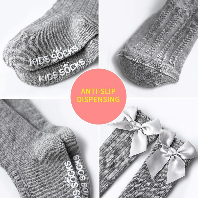 Διχτυωτό νεογέννητο κοριτσάκι Παιδιά για τα Χριστούγεννα Χειμώνας Αντιολισθητικές Κάλτσες Φιόγκος Καλοκαίρι Άνοιξη Terry Cotton Sokken Princess Knee ψηλά μακριά