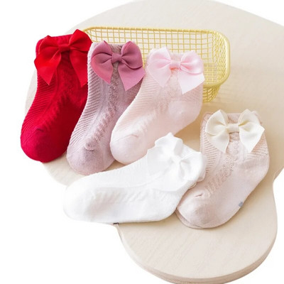 Чорапи до глезена за малки деца Mildsown Меки тънки памучни чорапи Дишащи летни чорапи с панделки за бебета 0-3 години