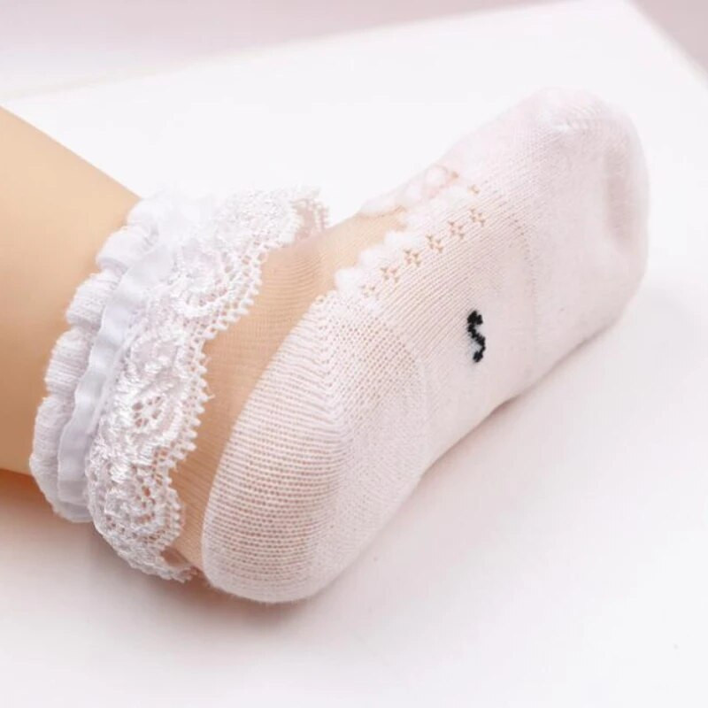 Roztomilé čipkované kvetinové sieťované letné ponožky pre novorodencov, bavlnené dievčenské ponožky, priehľadné protišmykové ponožky, kalcifikované ponožky