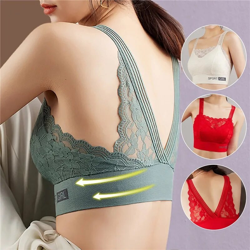 2023 Καλοκαιρινό σουτιέν χωρίς ραφές Γυναικεία σέξι μπλουζάκια εσωρούχων Δαντέλα στηθόδεσμοι Push Up Εσώρουχα Γυναικεία Intimates V Back Bralette Sport Bralette