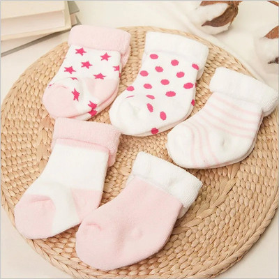 5 pár/tétel Pamut zokni kislányoknak és fiúknak 0-6 hónapos korig, rövid zokni újszülötteknek