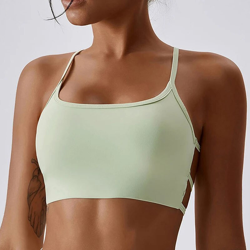 Γυναικείο χιαστί λουράκι Αθλητικό σουτιέν Ομορφιά στη μέση γιόγκα σουτιέν Απαλό Push Up Αθλητικό σουτιέν Κορυφή γυμναστικής Σουτιέν γυμναστικής Breathing Hollow Crop Tops