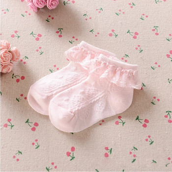Летни бебешки чорапи за момичета, дантелени розово-бели детски чорапи с волани Чорапи за бебета принцеса за кръщене 1-ви 2-ри рожден ден 1-6 години