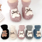 Detské zimné ponožky pre batoľatá, novorodenecké, pre batoľatá, pre dievčatá, hrubé froté bavlnené ponožky s gumenou podrážkou, vtipné kreslené ponožky
