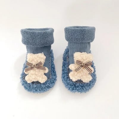 Detské zimné ponožky pre batoľatá, novorodenecké, pre batoľatá, pre dievčatá, hrubé froté bavlnené ponožky s gumenou podrážkou, vtipné kreslené ponožky