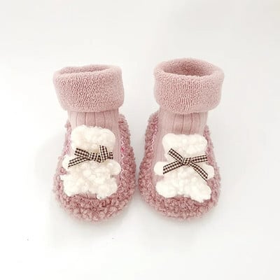 Detské zimné ponožky pre batoľatá, novorodenecké, pre batoľatá, pre dievčatá, hrubé froté bavlnené ponožky s gumenou podrážkou, vtipné kreslené ponožky