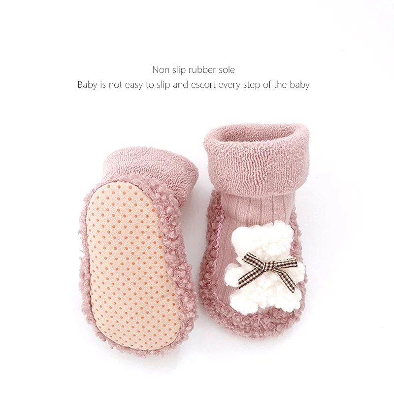 Detské zimné ponožky pre batoľatá, novorodenecké, pre batoľatá, pre dievčatá, hrubé froté bavlnené ponožky s gumenou podrážkou, vtipné kreslené ponožky