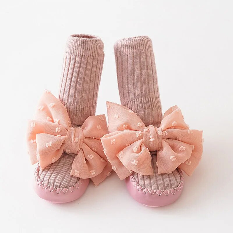 ma&baby 0-3Y Nou-Născut Fetiță Sosetă Pantofi drăguți cu fundă papuci de podea anti-alunecare Pantofi de mers pentru copil mic