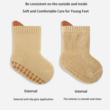 3 чифта/комплект Зимни нови хавлиени чорапи за малко дете Новородено бебе Меки удебелени топли чорапи Момиче Момче Сладки противоплъзгащи чорапи без кости 0-5 г