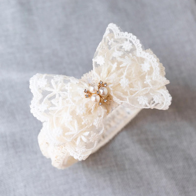 Λευκή δαντέλα φιόγκος Βρεφικές κορδέλες για κορίτσι Χαριτωμένο κορδόνι με παπιγιόν Ελαστικό τουρμπάνι για μωρά Νεογέννητα Αξεσουάρ για μωρά για τα μαλλιά 머리띠