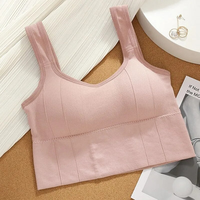 Hingav spordirinnahoidja põrutuskindel kärbitud higistamisvastane sporditopp Naiste õmblusteta joogarinnahoidja Push up Sport jõusaali treeningtopp