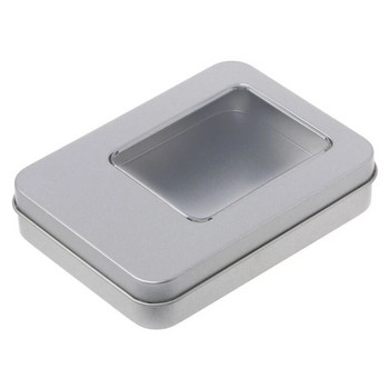 Органайзер с правоъгълна калайдисана сребърна кутия за съхранение с полупрозрачен капак на прозореца