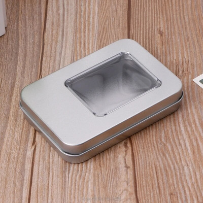 Ορθογώνια ασημένια θήκη για κουτί αποθήκευσης από κασσίτερο με μισοδιάφανο καπάκι παραθύρου