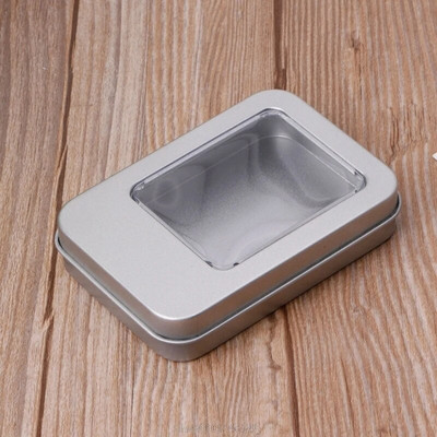 Ορθογώνια ασημένια θήκη για κουτί αποθήκευσης από κασσίτερο με μισοδιάφανο καπάκι παραθύρου