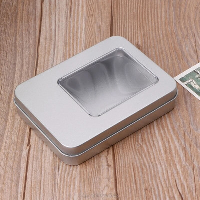 Ορθογώνια ασημένια θήκη για κουτί αποθήκευσης από κασσίτερο με μισοδιάφανο καπάκι παραθύρου