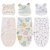 100% puuvillane mähkimistekk, mähitav beebimütsi komplekt imikule, reguleeritav vastsündinu mähkimine 0-6 kuuks