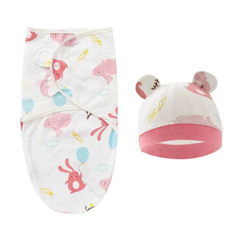 100% памучно бебешко одеяло Swaddle Wrap Комплект бебешки шапки за бебета Регулируемо новородено повиване Бебешко повиване за 0-6 месеца