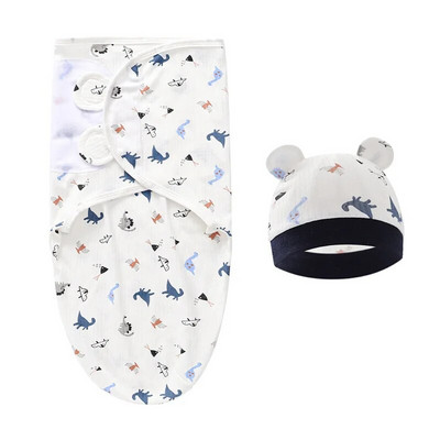 100% puuvillane mähkimistekk, mähitav beebimütsi komplekt imikule, reguleeritav vastsündinu mähkimine 0-6 kuuks