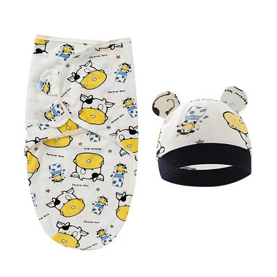 100% puuvillane mähkimistekk, mähitav beebimütsi komplekt imikule, reguleeritav vastsündinu mähkimine 0-6 kuuks