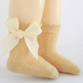 EWODOS 0-5 години Бебешки момичета Сладки чорапи до глезена Летни мрежести дишащи чорапи с лък принцеса за малки деца за парти, сватбено пътуване