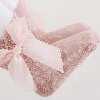 EWODOS 0-5 години Бебешки момичета Сладки чорапи до глезена Летни мрежести дишащи чорапи с лък принцеса за малки деца за парти, сватбено пътуване
