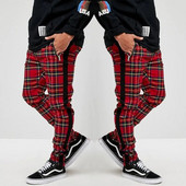 Pantaloni de sport în carouri în stil scoțian Pantaloni la modă de stradă pentru bărbați Pantaloni de jogging sport casual