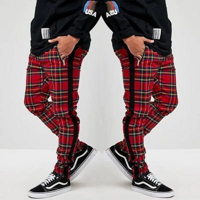 Карирани спортни панталони в шотландски стил Мъжки улични модни панталони Ежедневни спортни панталони за джогинг