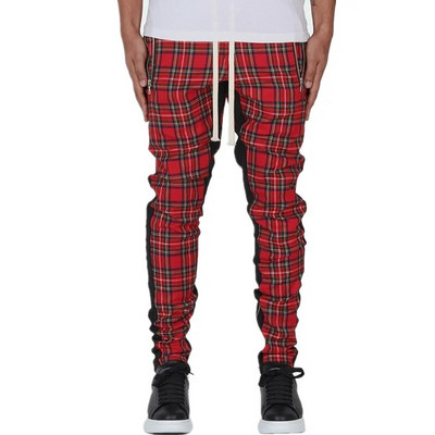 Pantaloni de sport în carouri în stil scoțian Pantaloni la modă de stradă pentru bărbați Pantaloni de jogging sport casual