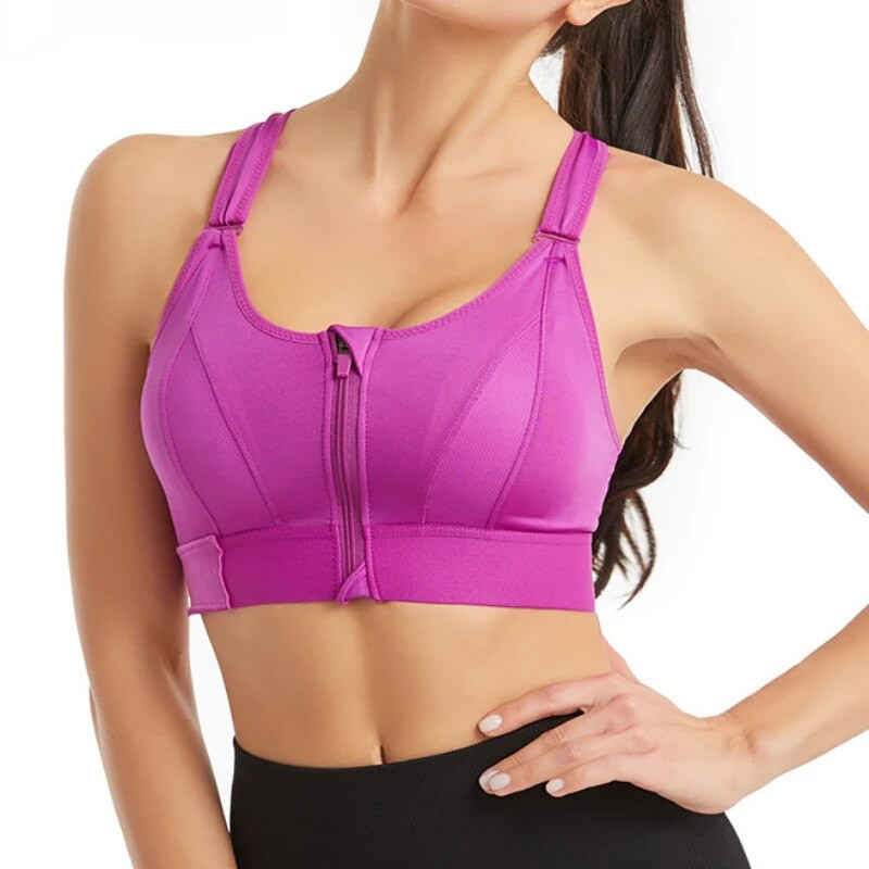 Naiste spordirinnahoidjad sukkpüksid Crop Top joogavesti ees tõmblukk, reguleeritav rihm, põrutuskindel jõusaal Fitness Athletic rinnahoidja