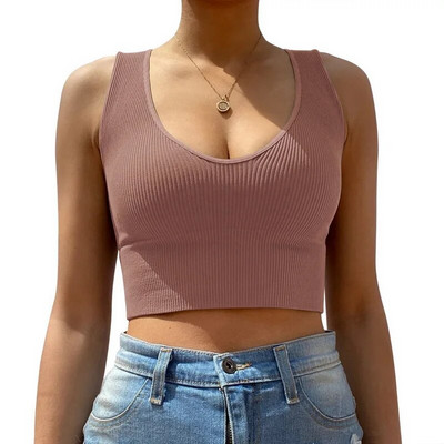 Gym Top Γυναικείο Σουτιέν χωρίς ραφή Αθλητικό Σουτιέν γυμναστικής Γιόγκα Bralette Tank Top Crop Top Cami Scoop Λαιμός με ραβδώσεις Basic Tee U Back Camisole