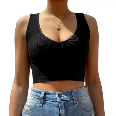 Gym Top Γυναικείο Σουτιέν χωρίς ραφή Αθλητικό Σουτιέν γυμναστικής Γιόγκα Bralette Tank Top Crop Top Cami Scoop Λαιμός με ραβδώσεις Basic Tee U Back Camisole