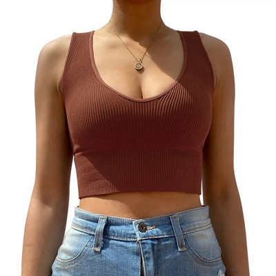 Gym Top Γυναικείο Σουτιέν χωρίς ραφή Αθλητικό Σουτιέν γυμναστικής Γιόγκα Bralette Tank Top Crop Top Cami Scoop Λαιμός με ραβδώσεις Basic Tee U Back Camisole