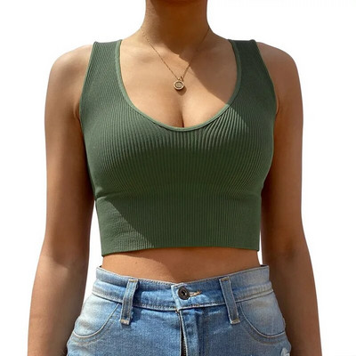 Gym Top Γυναικείο Σουτιέν χωρίς ραφή Αθλητικό Σουτιέν γυμναστικής Γιόγκα Bralette Tank Top Crop Top Cami Scoop Λαιμός με ραβδώσεις Basic Tee U Back Camisole