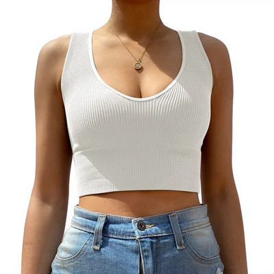 Gym Top Γυναικείο Σουτιέν χωρίς ραφή Αθλητικό Σουτιέν γυμναστικής Γιόγκα Bralette Tank Top Crop Top Cami Scoop Λαιμός με ραβδώσεις Basic Tee U Back Camisole