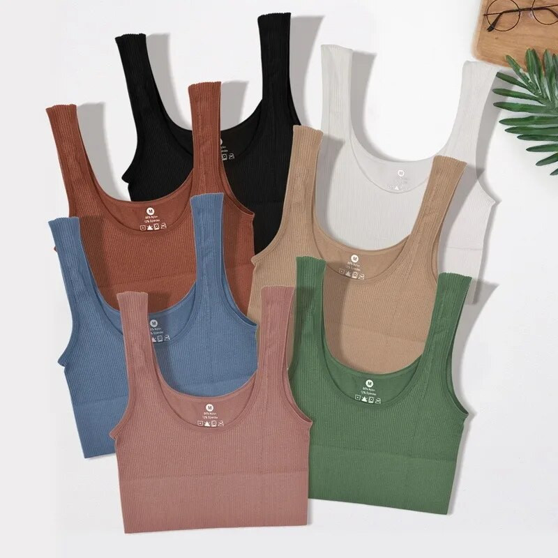 Gym Top Γυναικείο Σουτιέν χωρίς ραφή Αθλητικό Σουτιέν γυμναστικής Γιόγκα Bralette Tank Top Crop Top Cami Scoop Λαιμός με ραβδώσεις Basic Tee U Back Camisole