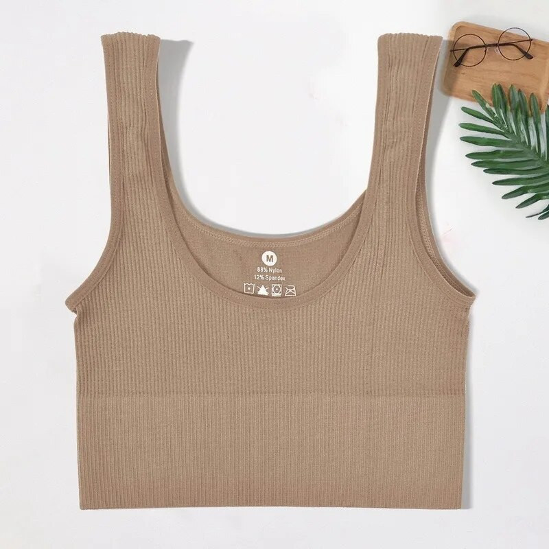 Gym Top Γυναικείο Σουτιέν χωρίς ραφή Αθλητικό Σουτιέν γυμναστικής Γιόγκα Bralette Tank Top Crop Top Cami Scoop Λαιμός με ραβδώσεις Basic Tee U Back Camisole