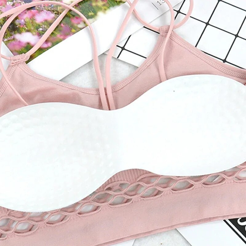 5 spalvų tuščiavidurė sportinė liemenėlė Atletinės Push Up sportinės liemenėlės, skirtos fitneso bėgimui treniruoklių salėje, moteriškos besiūlės paminkštintos jogos liemenėlės sportinės liemenėlės