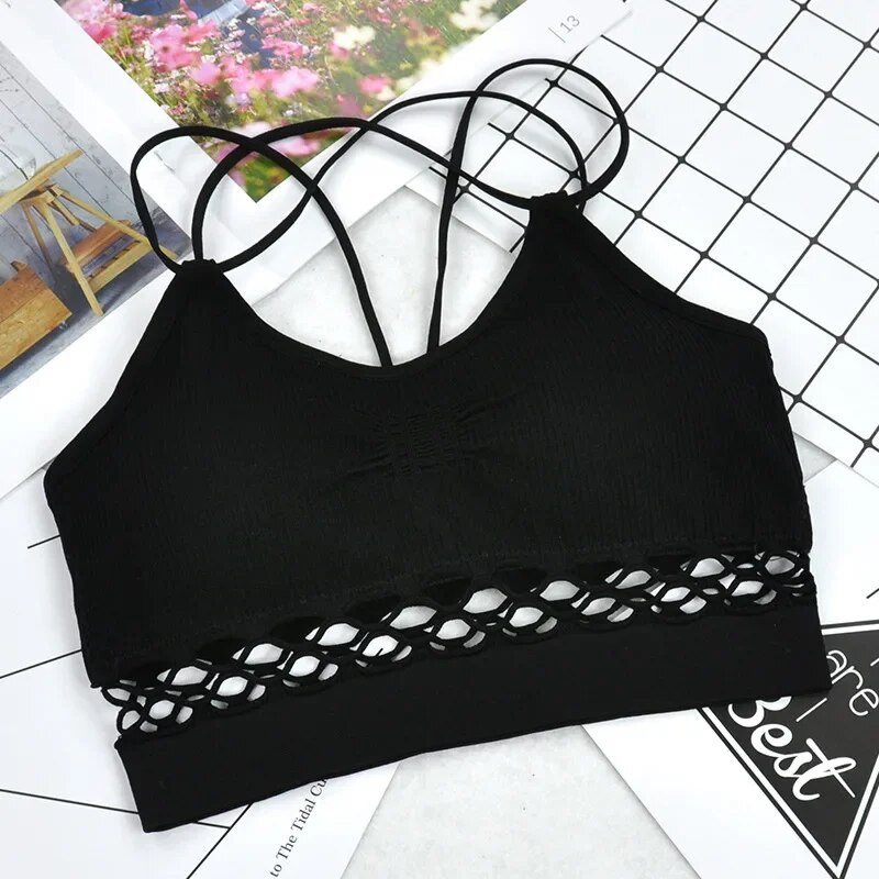 5 spalvų tuščiavidurė sportinė liemenėlė Atletinės Push Up sportinės liemenėlės, skirtos fitneso bėgimui treniruoklių salėje, moteriškos besiūlės paminkštintos jogos liemenėlės sportinės liemenėlės