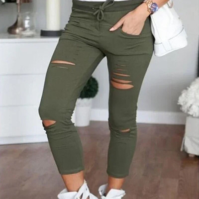 Didelio dydžio vienspalvis raištelis aukštu juosmeniu pieštuku kelnės suplėšytos liesos antblauzdos aukštu juosmeniu pieštukas kelnės suplėšytos liesos antblauzdos