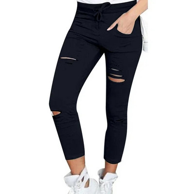 Didelio dydžio vienspalvis raištelis aukštu juosmeniu pieštuku kelnės suplėšytos liesos antblauzdos aukštu juosmeniu pieštukas kelnės suplėšytos liesos antblauzdos